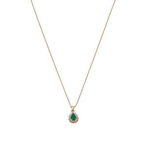 I. REISS Israel 14kt Gold Green Agate Diamond Pendant Necklace